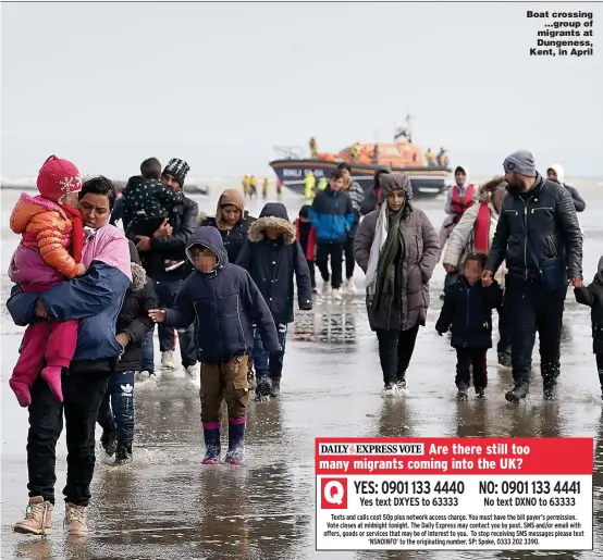  ?? Pictures: GARETH FULLER/PA/ANDY STENNING ?? Boat crossing ...group of migrants at Dungeness, Kent, in April