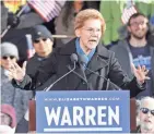  ?? AFP/GETTY IMAGES ?? Sen. Elizabeth Warren, D-Mass., announces her presidenti­al candidacy Saturday in Lawrence, Mass.