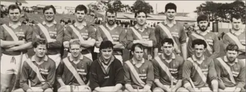 ??  ?? Buffers Alley, the 1991 Senior hurling champions, pictured before their semi-final dismissal of Glynn-Barntown. Back (from left): Barry Murphy (R.I.P.), Matty Foley, Paul Gahan, John Donohoe, Pat Kenny, John Gahan, Colin Whelan (capt.), Seán Whelan. Front (from left): Tom Dempsey, Eamonn Sinnott, Seamus Kavanagh, Fintan O’Leary, Paddy Donohoe, Seamus O’Leary, Har Lee.