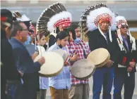  ?? GAVIN YOUNG FILES ?? Drummers help open the Tsuut'ina Trail section of the southwest Calgary ring road on Oct. 1.