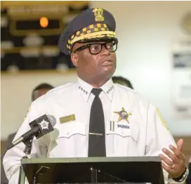  ?? TYLER LARIVIERE/SUN-TIMES ?? Chicago Police Supt. David Brown speaks last month at Simeon High School.