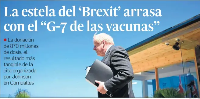  ?? NEIL HALL / EFE ?? El primer ministro británico, Boris Johnson, se marcha tras su rueda de prensa en la jornada de clausura de la cumbre del G-7 en Carbis Bay, en Cornualles.