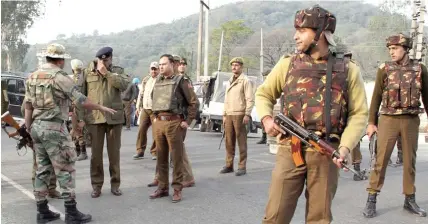  ??  ?? Security beefed up in Jammu after heavily armed suicide attackers stormed into an army camp in Nagrota, some 20km from Jammu, Kashmir.