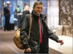  ??  ?? In this Jan. 3 file photo, Michael Flynn, then-President-elect Donald Trump's nominee for National Security Adviser arrives at Trump Tower in New York. AP PHOTO