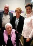  ??  ?? MEMORABLE: Family members Eric Rollings, Marilyn Rollings and Margie Maunder (right) help celebrate Enid Maunder’s massive 98th birthday.