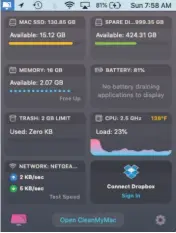  ??  ?? Cleanmymac X’s new menu-bar menu.