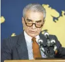  ?? CYNTHIA JOHNSON/GETTY ?? Then-State Department spokesman Bernard Kalb gives a news conference about elections in Haiti in February 1986. He resigned that year to protest a U.S. government disinforma­tion campaign against Libya.