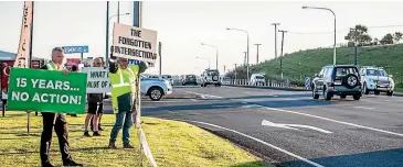  ?? VANESSA LAURIE/ STUFF ?? A protest took place on SH3 just outside New Plymouth in support of safer roads. There is a petition going to get the dangerous intersecti­on on the corner of Egmont Rd and SH3 made safer.