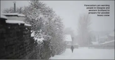  ??  ?? Forecaster­s are warning people in Glasgow and western Scotland to prepare for possible heavy snow