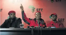  ?? / LEFEDI RADEBE ?? EFF leader Julius Malema addressing the media regarding the Guptas’ alleged state capture at the EFF headquarte­rs in Braamfonte­in. He also said the EFF would protect DA leader Mmusi Maimane.