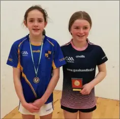  ??  ?? Kitty Roche of Screen (right), winner of the girls’ Under-13 singles final, with runner-up Ellie Murphy (Taghmon).
