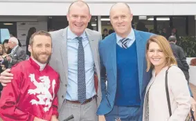  ?? Picture: GETTY IMAGES ?? A GOOD PUNT: Anthony Mithen, second from left, and wife Selina, right, with jockey Damien Oliver and trainer Danny O'Brien after their horse Remember The Name won at Flemington in June.