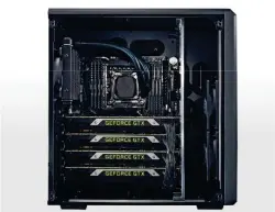  ??  ?? 4 Grafikkart­en im System: Ein 4-Way-SLI wie hier von Nvidia sehen Sie in der Realität selten. Es treibt den Stromverbr­auch in die Höhe und erfordert ein potentes Netzteil.