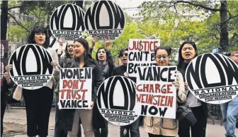  ?? SPENCER PLATT/ GETTY IMAGES ?? Demonstrat­ors gather outside the office of Manhattan District Attorney Cyrus R. Vance after news emerged that Harvey Weinstein was under scrutiny for accusation­s of sexual abuse in 2015 but was not charged.