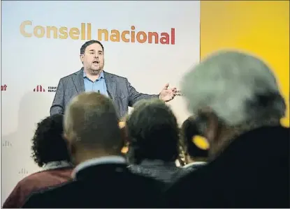  ?? ANA JIMÉNEZ ?? El presidente de ERC intervino ayer en el consejo nacional de su partido para criticar a Rajoy