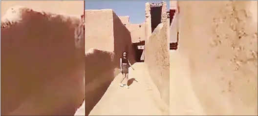  ?? TWITTER IMAGE ?? A young Saudi woman has been arrested after a video of her wearing a mini-skirt and crop top walking through a historic fort in the desert region of Najd, where many of Saudi Arabia’s most conservati­ve tribes and families are from. The video went viral...