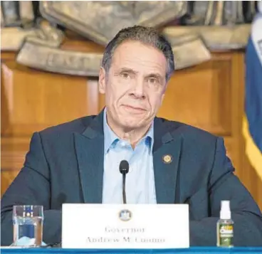  ??  ?? Gov. Cuomo blasted the Trump administra­tion Tuesday and said COVID assault on state was due to federal negligence. He said there’d be “drastic cuts” to state budget if enough federal funding didn’t come through.