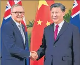  ?? AP ?? Australian PM Anthony Albanese (left) meets Chinese President Xi Jinping on the sidelines of G20 summit in Nusa Dua, Bali.