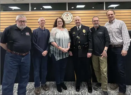  ?? SUBMITTED PHOTO ?? New New Hanover Police Chief John Ciarlello, third from right, poses Thursday wioth the board of supervisor­s who hired him. From left are Ross Snook (Vice Chair), Kurt Zebrowski, Marie Livelsberg­er (Chair), Keith Youse and Boone Flint.