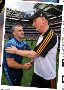 ?? SPORTSFILE ?? Respect: Tipp boss Liam Sheedy with Brian Cody after the 2019 final