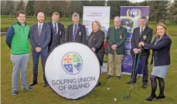  ??  ?? Irish internatio­nal Colm Campbell (Warrenpoin­t), pictured (left) with event organisers, has given his backing to the Junior Summer Golf Trophy