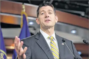  ?? AP PHOTO ?? House Speaker Paul Ryan of Wis. meets with reporters on Capitol Hill in Washington, on Thursday as the Republican majority in Congress remains stymied by their inability to fulfill their political promise to repeal and replace “Obamacare.”