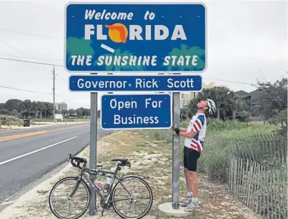  ??  ?? Alan Corsie is determined to finish a fund-raising cycle across the US after recovering from a crash.