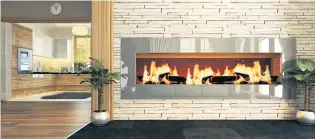  ??  ?? Above L-R: Horizontal fires are an eye-catching choice; Right: the Burford fireplace, RRP £799.99, from imaginfire­s. co.uk