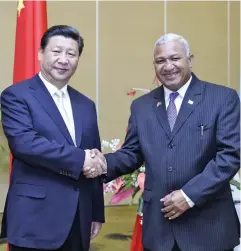  ??  ?? An earlier meeting between Chinese President Xi Jinping and our Prime Minister Voreqe Bainimaram­a.