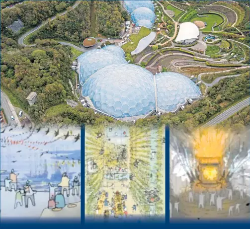  ??  ?? PLAN: The Eden Project in Cornwall, top, will be translated into nine “guilds” across Dundee; artists’ impression­s shown above.
