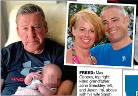  ??  ?? FREED: Max Coopey, top right, killed grandfathe­r John Shackley, left, and Jason Imi, above with his wife Sarah