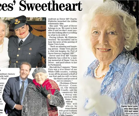  ?? Picture: Bob Lamoon ?? Swingtime Sweetheart­s with Dame Vera Lynn
Charlie Elphicke with Dame Vera Lynn in Dover
Dame Vera Lynn, who died aged 103 last week
