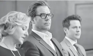  ?? CBS ?? CBS’ Bull, starring Michael Weatherly, center, gets the coveted post- NCIS slot on Tuesdays.