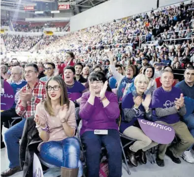  ?? EL PERIÓDICO ?? Llenazo en el pabellón Príncipe Felipe de Zaragoza, en el mitin central de Pablo Iglesias en las generales de 2015.