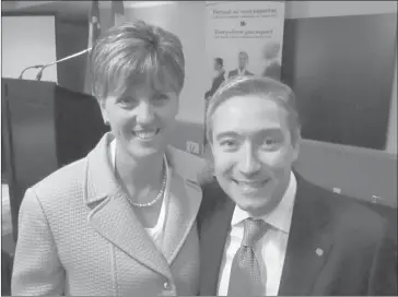  ?? MATTHEW MCCULLY ?? Minister of Internatio­nal Developmen­t and La Francophon­ie Marie-claude Bibeau was joined in Sherbrooke yesterday by François-philippe Champagne, Minister of Internatio­nal Trade