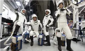  ?? ?? Astronauts (from left) Matthias Maurer, Raja Chari, Thomas Marshburn and Kayla Barron during training for their SpaceX flight to the Internatio­nal Space Station. Photograph: SpaceX/UPI/Rex/Shuttersto­ck