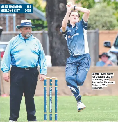  ?? ?? Logan Taylor bowls for Geelong City in its victory over Alexander Thomson. Pictures: Wes Cusworth