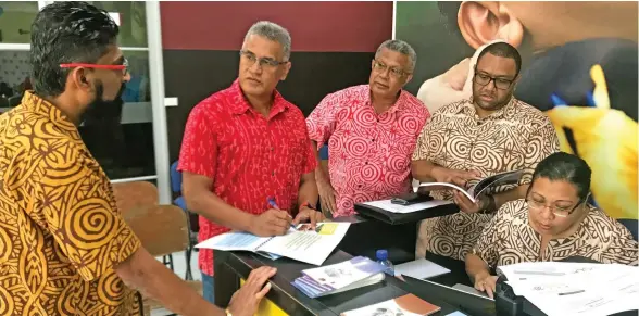  ??  ?? From left: Fiji National Provident Fund Chief financial officer Pravinesh Singh, outgoing chief executive officer, Jaoji Koroi, general manager member services, Alipate Waqairawai, manager public relations and marketing, Risiate Biudole, and general manager business transforma­tion, Millie Low