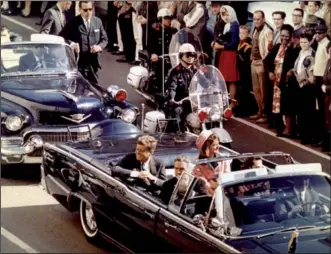  ?? FILE PHOTO VIA REUTERS ?? US President John F. Kennedy, first lady Jacqueline Kennedy and Texas Governor John Connally ride in a limousine moments before Kennedy was assassinat­ed in Dallas, Texas on Nov 22, 1963.