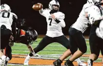  ?? Pete Paguaga/Hearst Connecticu­t Media ?? Xavier’s Samuel Andrea throws a pass at Shelton on Thanksgivi­ng eve. A 2024 bill passed by the Connecticu­t state legislatur­e protects Thanksgivi­ng football games being eliminated from schedules going forward.