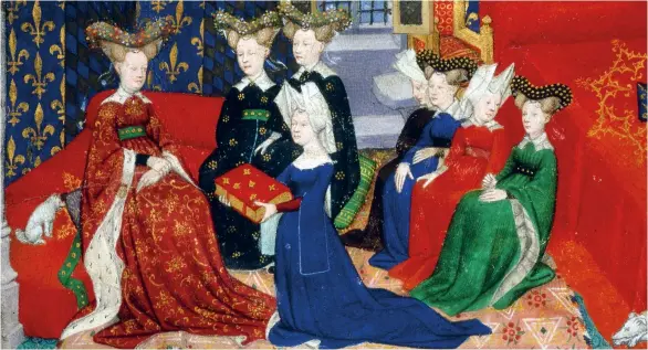  ??  ?? ABOVE Pizan presenting her book to Queen Isabeau, c.1410–1414