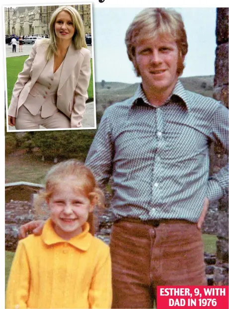  ??  ?? Above: Esther McVey and her father Jimmy. Inset: At Westminste­r after going into politics ESTHER, 9, WITH DAD IN 1976