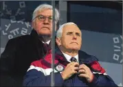  ?? MATTHIAS HANGST / GETTY IMAGES ?? U.S. Vice President Mike Pence keeps up his effort to turn a cold shoulder to what he calls North Korea’s “propaganda” as he views the opening ceremony of the Olympics in South Korea on Friday.