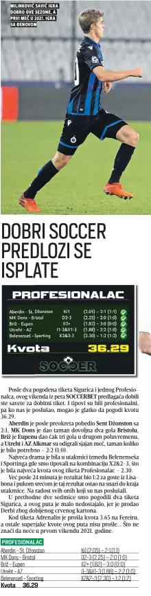  ??  ?? milinković savić igra dobro ove sezone, a prvi meč u 2021. igra sa đenovom
