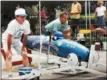  ?? PHOTO COURTESY OF COLL’S CUSTOM FRAMING ?? Conshohock­en Soap Box Derby Director Mark Marine, right, and Track Director Ralph Barnes are pictured with a racer at a previous July Fourth derby.