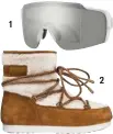  ??  ?? 1. SMITH Gafas de sol tipo pantalla. 2. MOON BOOT Botines ‘après ski’. 3. LAIA ALENBolso ‘furry’ (70 €).4. SAMSØE &amp; SAMSØE Manoplas de punto.5. UNO DE 50 Colgante de plata. 6. TOMMY HILFIGER Vaqueros ajustados (119 €).