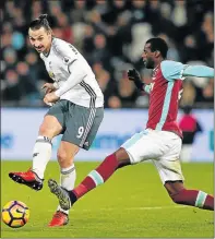  ?? Picture: AFP ?? NO GO: Manchester United’s Swedish striker Zlatan Ibrahimovi­c, left, scored against West Ham on Monday, but his goal was disallowed for being ruled off side