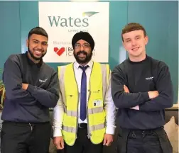  ??  ?? >
From left, Hamza Hussain, Wates performanc­e manager Dave Singh and William Stewart