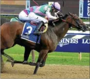  ??  ?? Paulassilv­erlining (3), with Jose Ortiz up, gets past Finley'sluckychar­m, with jockey Brian Hernandez, to win the Grade 2 Honorable Miss Wednesday, at Saratoga Race Course.