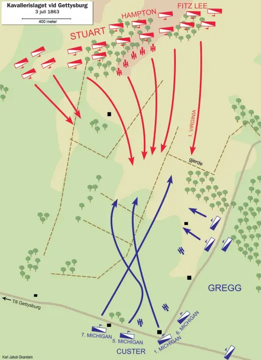  ??  ?? Kavalleris­laget vid Gettysburg 3 juli 1863 Till Getty sburg